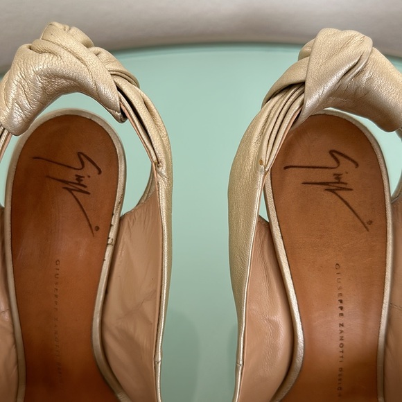 Giuseppe Zanotti Metallic Gold Leather Peep Toe Platform Heels With Shoe Bag - Picture 7 of 14